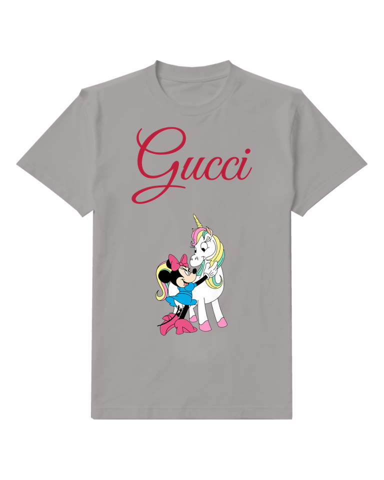 Gray Mouse White Unicorn Friend Graphic T-Shirt - front product view