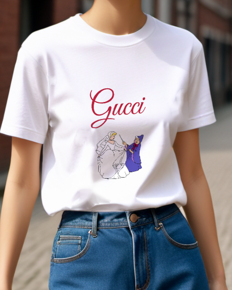White Cinderella And Fairy Godmother Graphic T-Shirt - model wearing view