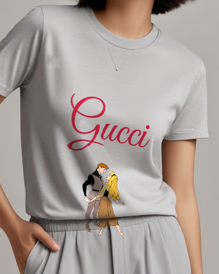 Light Gray Aurora And Prince Phillip Dancing Together Crew Neck Graphic T-Shirt - model wearing view