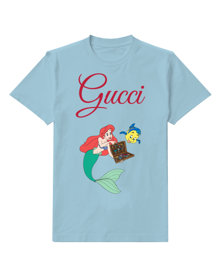 Sky Blue Ariel And Flounder Holding Treasure Chest Graphic T-Shirt - front product view