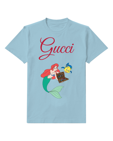 Sky Blue Ariel And Flounder Holding Treasure Chest Graphic T-Shirt - front product view