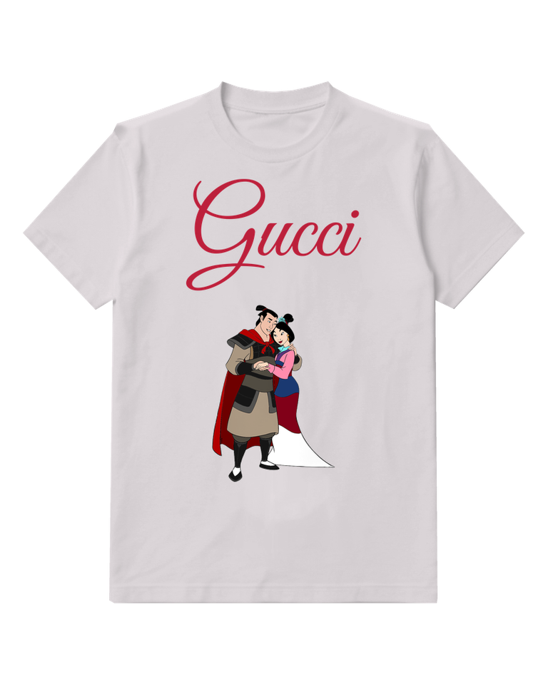 Light Gray Mulan And Li Shang Embracing Graphic T-Shirt - front product view