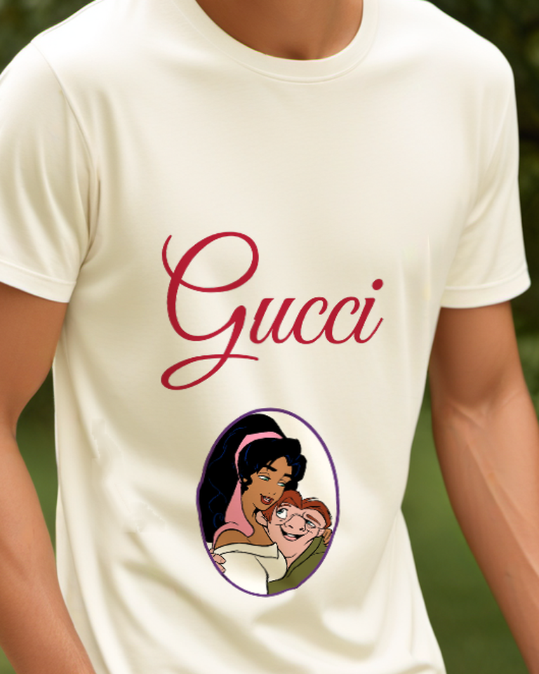 Ivory Esmeralda And Quasimodo Embracing Graphic T-Shirt - model wearing view