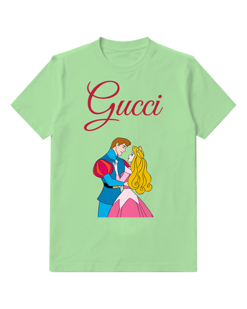 Sage Green Aurora And Prince Phillip Embracing Graphic T-Shirt - front product view