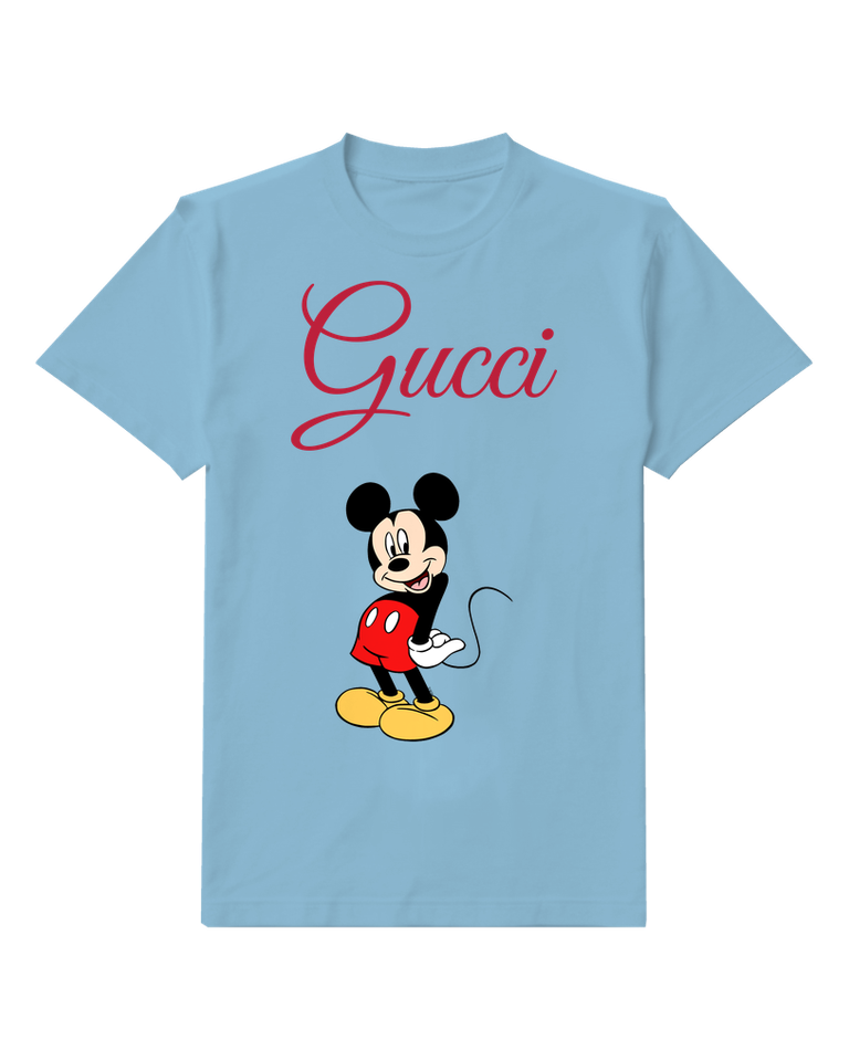 Sky Blue Mouse Red Shorts Pocket Pose Graphic T-Shirt - front product view