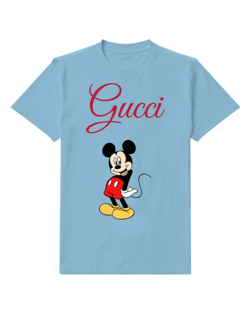 Sky Blue Mouse Red Shorts Pocket Pose Graphic T-Shirt - front product view