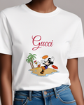 White Mickey Mouse Jumping Frisbee In Air Graphic T-Shirt - model wearing view