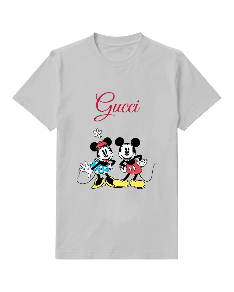 Light Gray Mickey And Minnie Waving Together Graphic T-Shirt - front product view