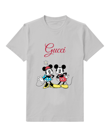 Light Gray Mickey And Minnie Waving Together Graphic T-Shirt - front product view