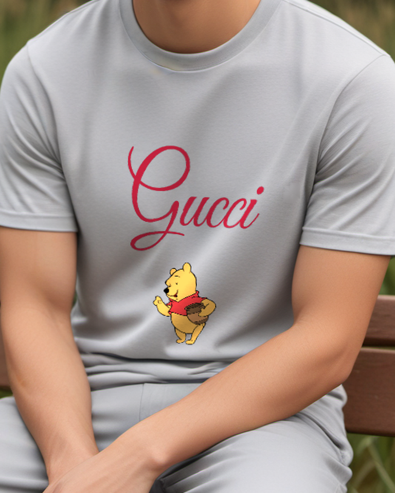 Light Gray Bear Honey Licking Paw Graphic T-Shirt - front product view