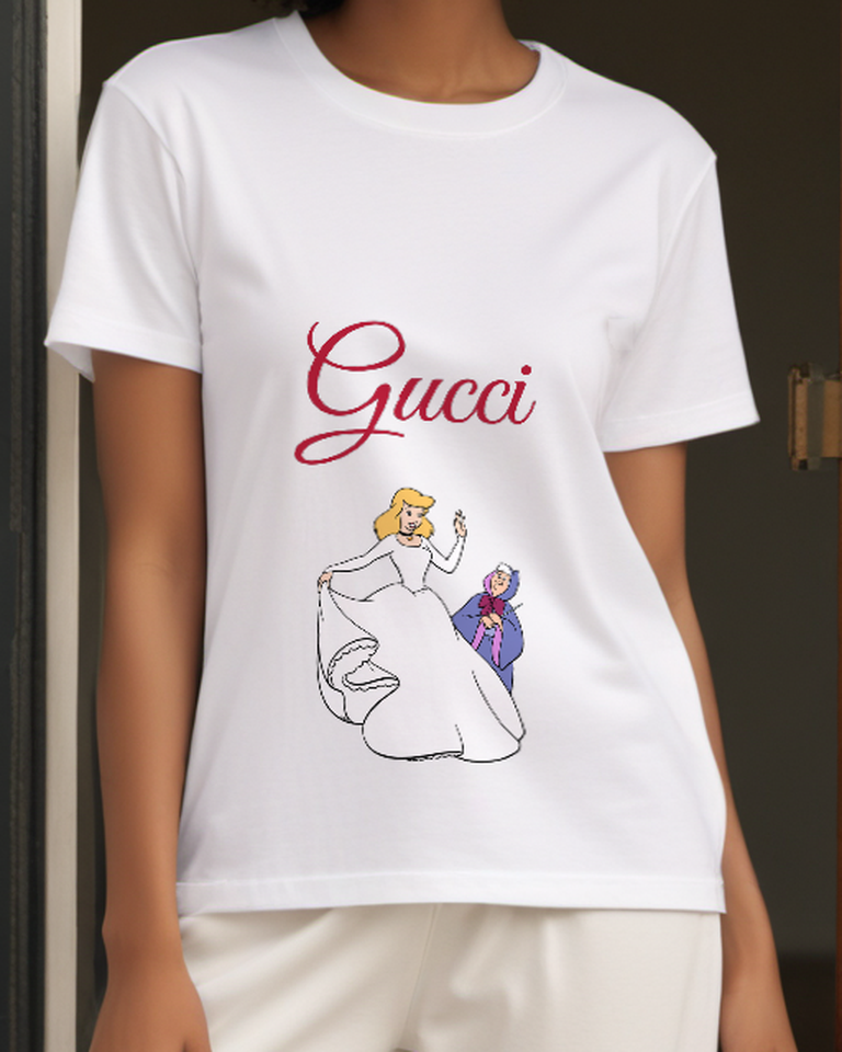White Cinderella Waves Fairy Godmother Behind Graphic T-Shirt - model wearing view