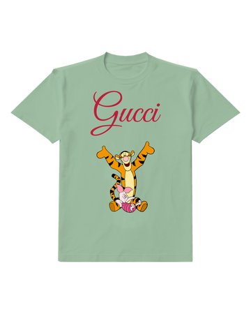 Sage Green Tigger And Piglet Joyful Embrace Graphic T-Shirt - front product view