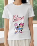 White Minnie And Daisy In Playful Embrace Graphic T-Shirt - model wearing view