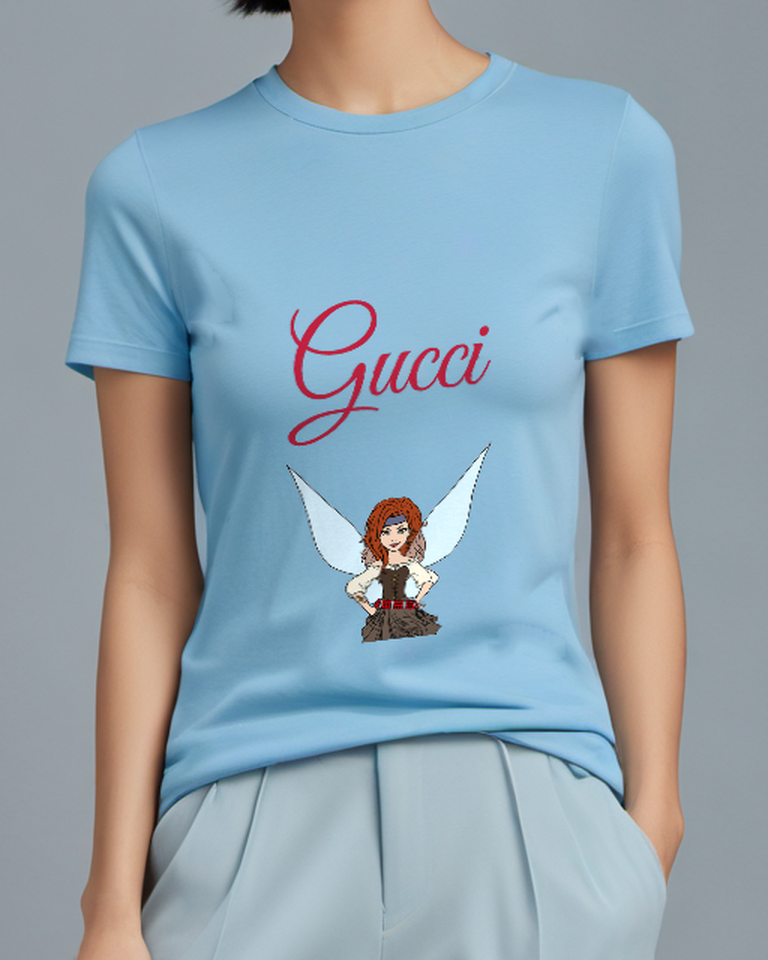 Sky Blue Red Haired Fairy Hands On Hips Graphic T-Shirt - model wearing view