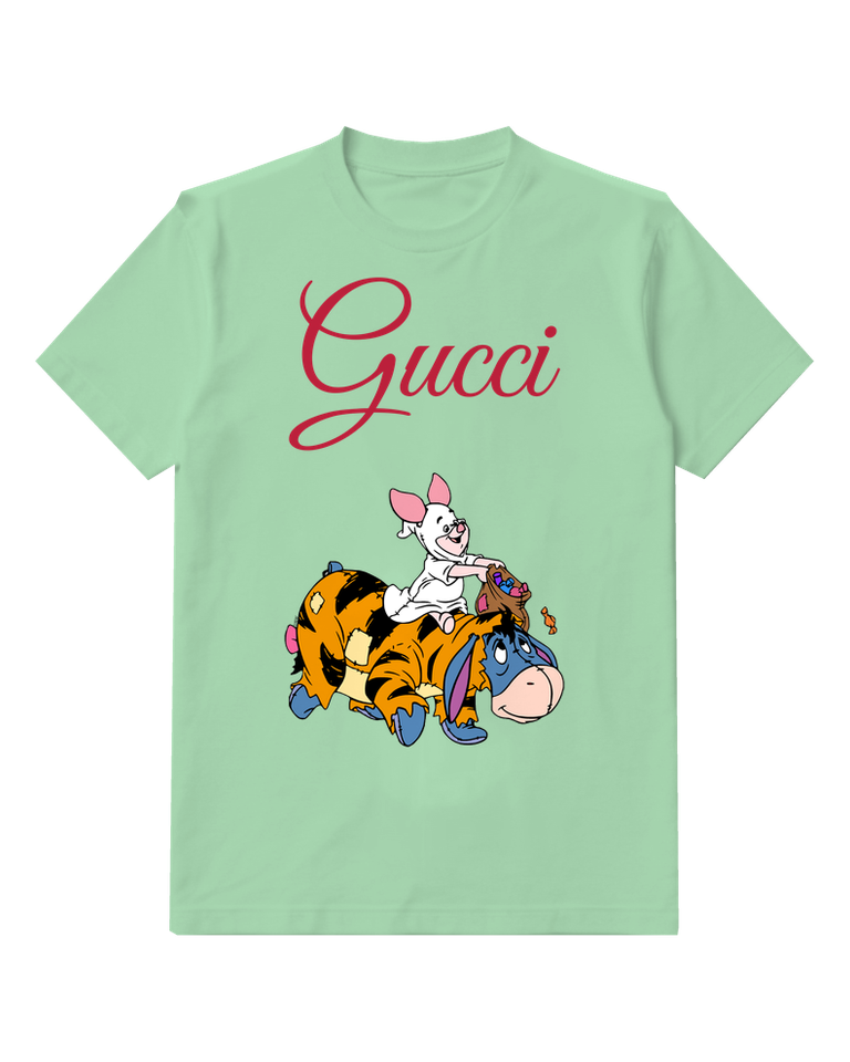 Sage Green Piglet Rides Eeyore With Candy Bag Graphic T-Shirt - front product view