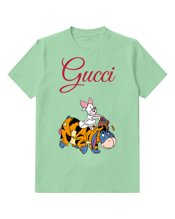 Sage Green Piglet Rides Eeyore With Candy Bag Graphic T-Shirt - front product view