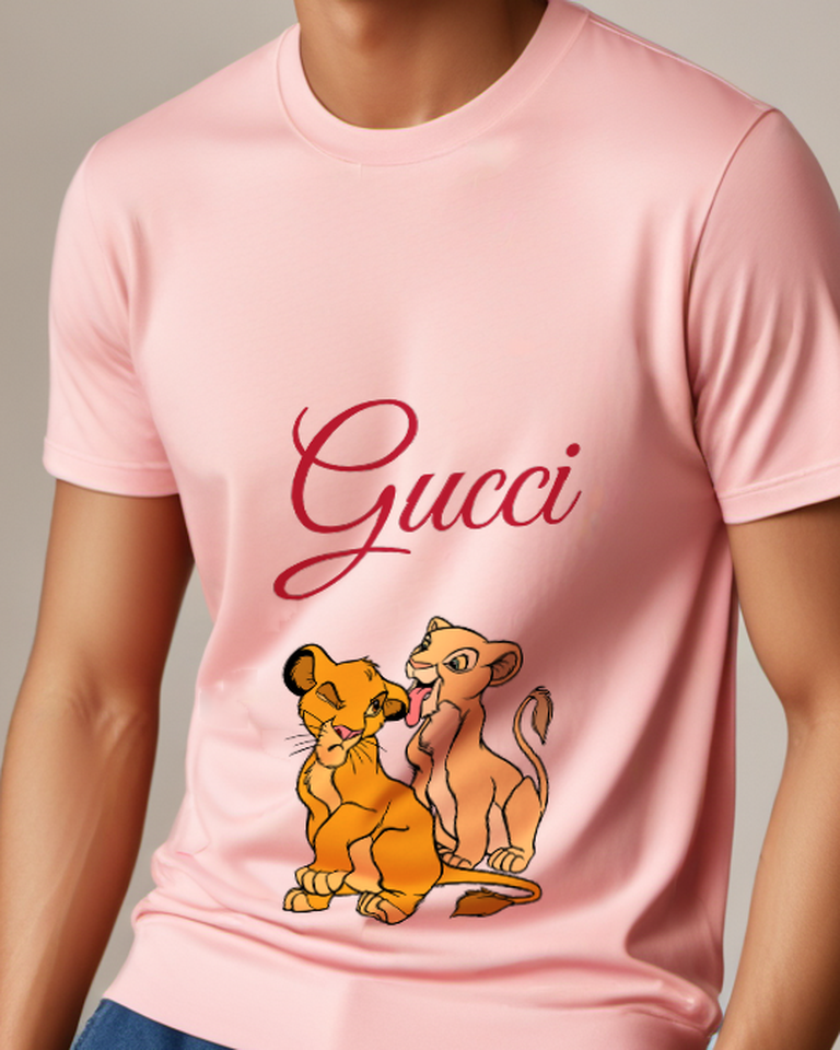 Blush Pink Simba And Nala Sitting Together Graphic T-Shirt - model wearing view