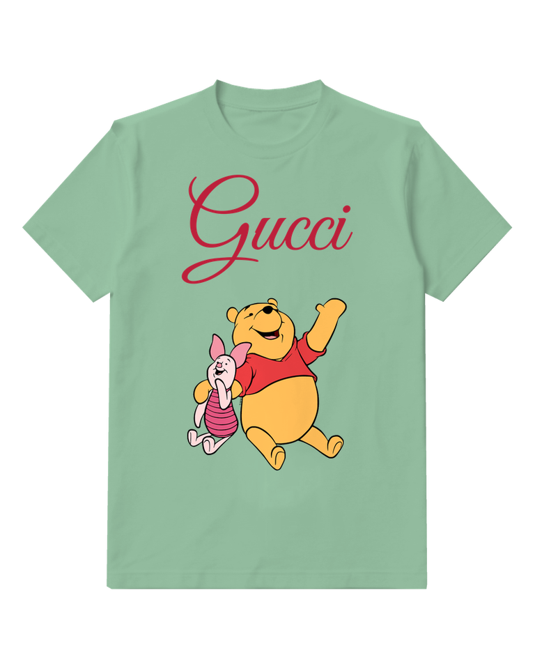 Sage Green Winnie The Pooh Waving With Piglet Graphic T-Shirt - front product view