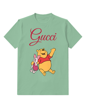Sage Green Winnie The Pooh Waving With Piglet Graphic T-Shirt - front product view
