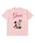 Blush Pink Mickey And Minnie Holding Snow Globe Graphic T-Shirt - front product view