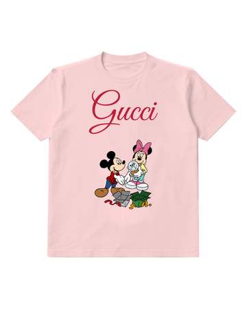 Blush Pink Mickey And Minnie Holding Snow Globe Graphic T-Shirt - front product view