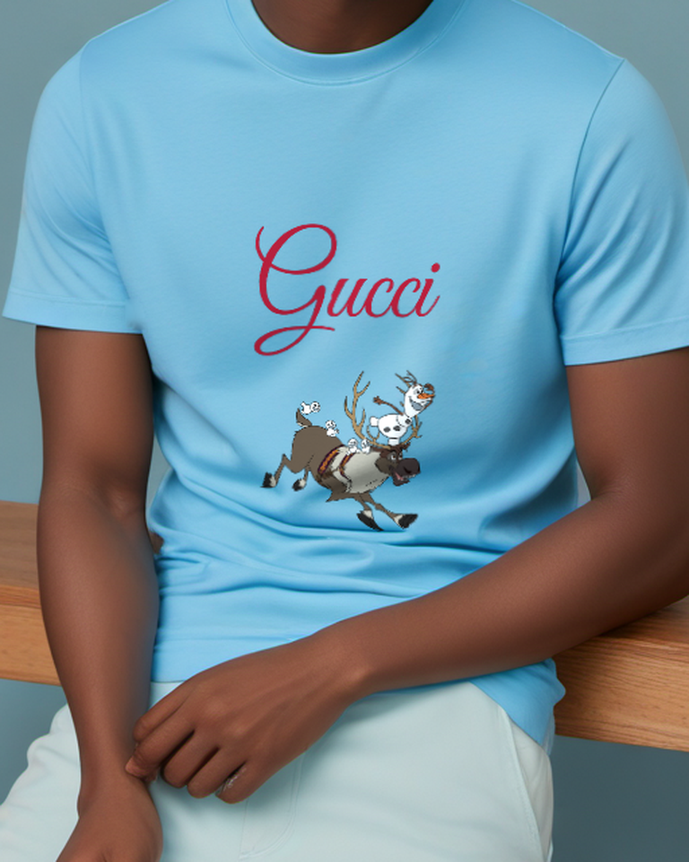 Sky Blue Olaf And Sven Running Together Graphic T-Shirt - model wearing view