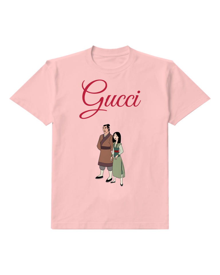 Blush Pink Mulan And Li Shang Standing Side By Side Graphic T-Shirt - front product view