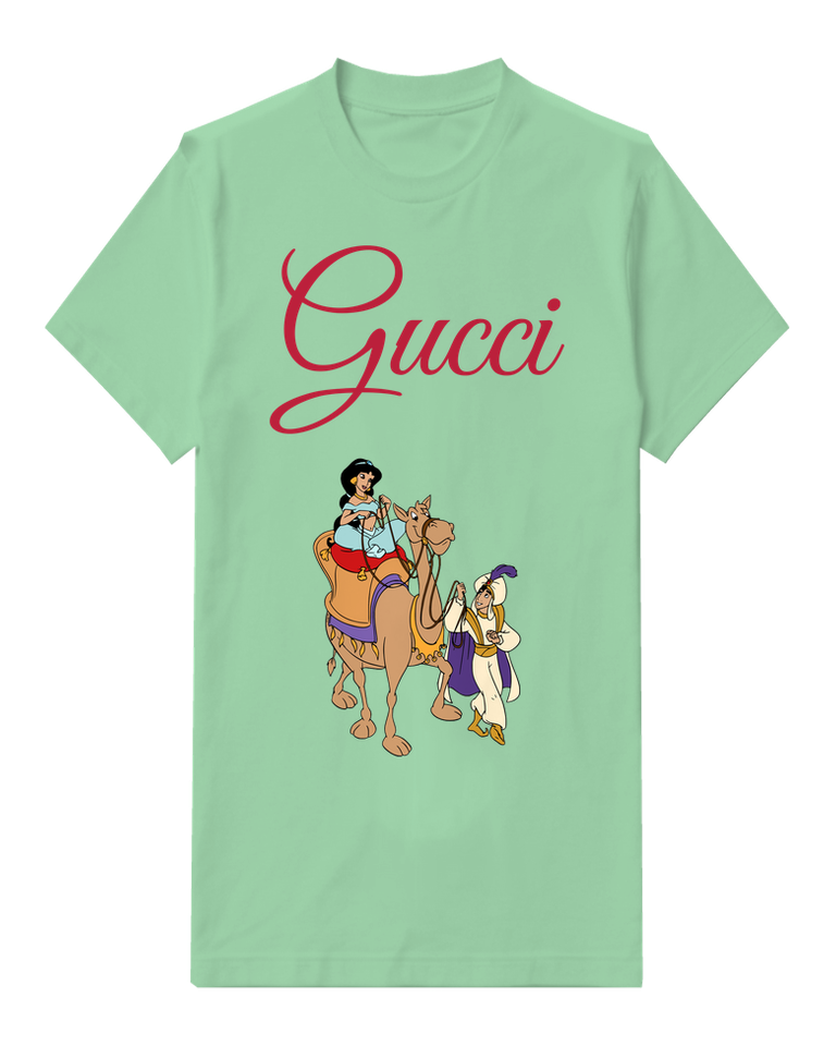 Sage Green Jasmine Rides Camel Aladdin Walks Beside Graphic T-Shirt - front product view
