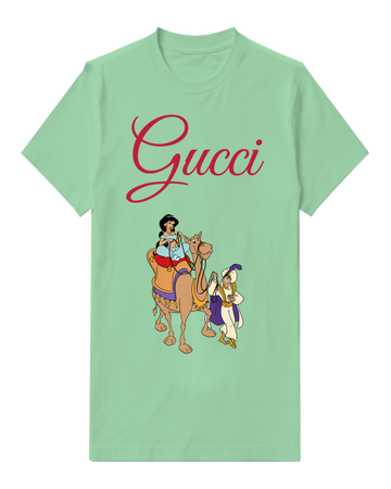 Sage Green Jasmine Rides Camel Aladdin Walks Beside Graphic T-Shirt - front product view