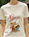 Ivory Two Dwarfs Leaning Together Graphic T-Shirt - model wearing view