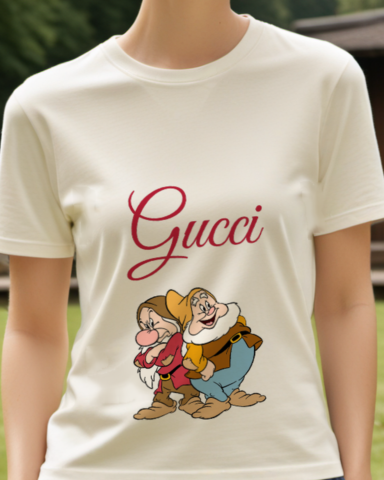 Ivory Two Dwarfs Leaning Together Graphic T-Shirt - model wearing view