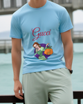 Sky Blue Belle Holding Pumpkin Lantern Graphic T-Shirt - model wearing view