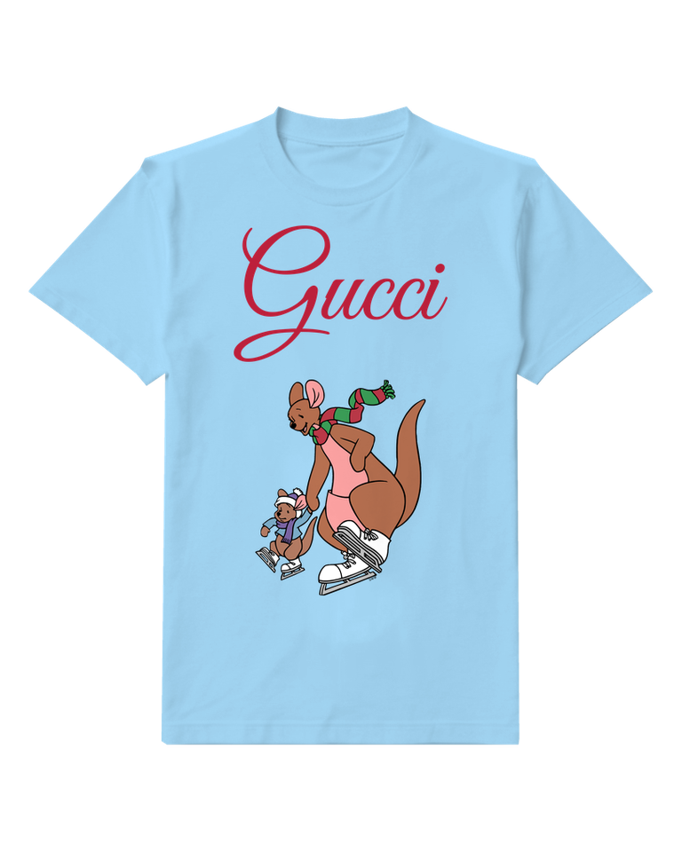 Sky Blue Kanga And Roo Ice Skating Together Graphic T-Shirt - front product view