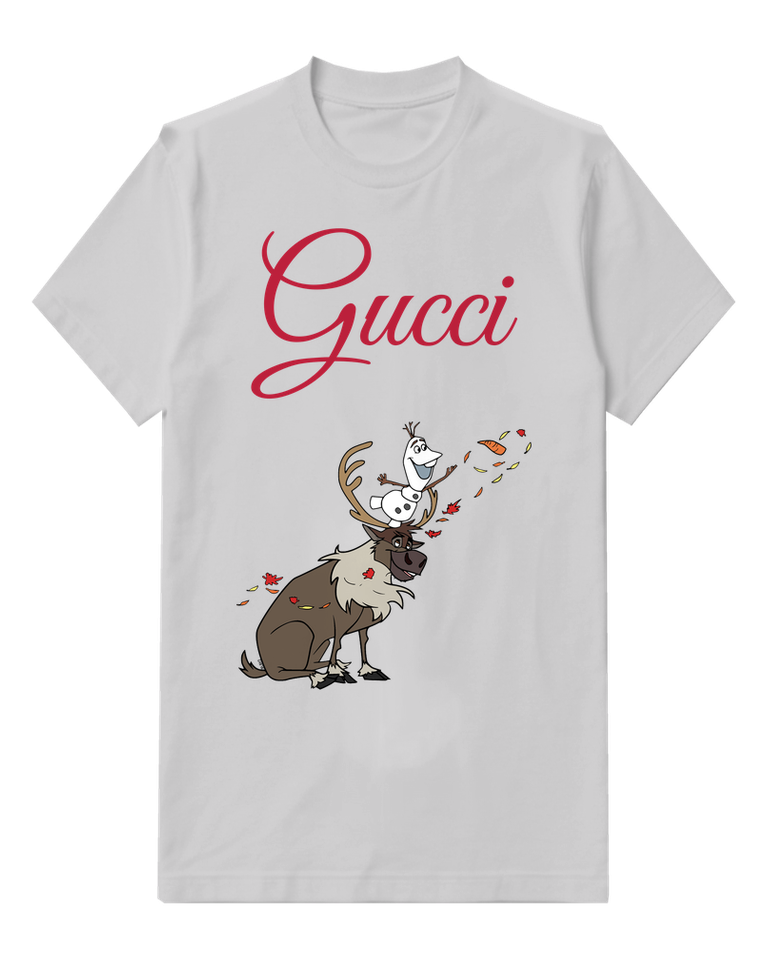 Light Gray Olaf Atop Sven Blowing Leaves Graphic T-Shirt - front product view
