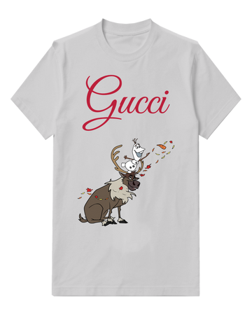 Light Gray Olaf Atop Sven Blowing Leaves Graphic T-Shirt - front product view