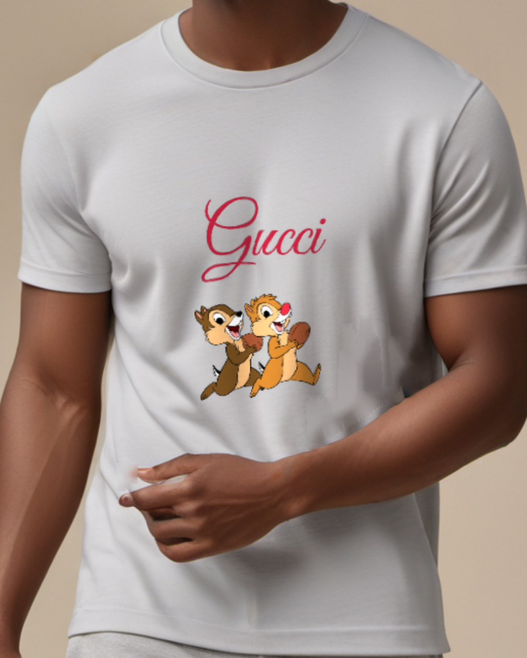 Light Gray Chip And Dale Running With Nuts Graphic T-Shirt - model wearing view