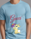 Sky Blue Rabbit Beneath Purple Flower Graphic T-Shirt - model wearing view