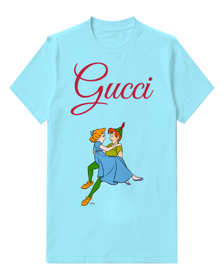 Sky Blue Peter Pan And Wendy Embracing Graphic T-Shirt - front product view
