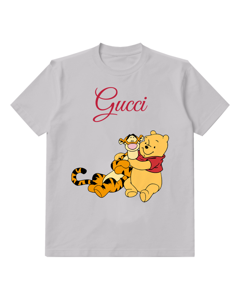 Light Gray Tigger Hugs Pooh From Behind Graphic T-Shirt - front product view