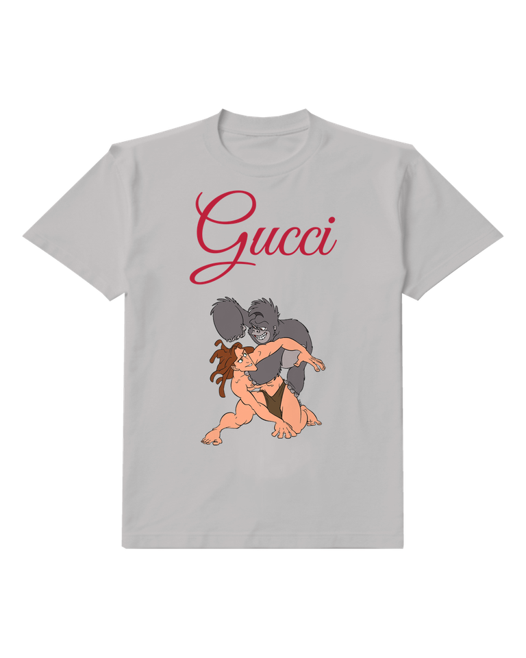 Light Gray Tarzan And Terk In Dynamic Wrestling Pose Graphic T-Shirt - front product view
