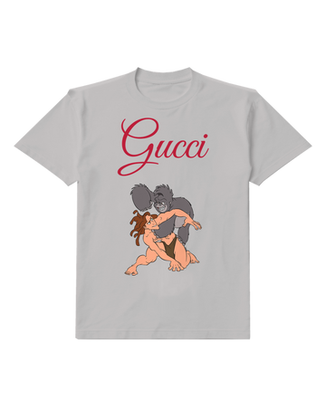 Light Gray Tarzan And Terk In Dynamic Wrestling Pose Graphic T-Shirt - front product view