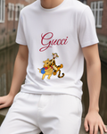 White Pooh And Tigger Joyful Embrace Graphic T-Shirt - model wearing view