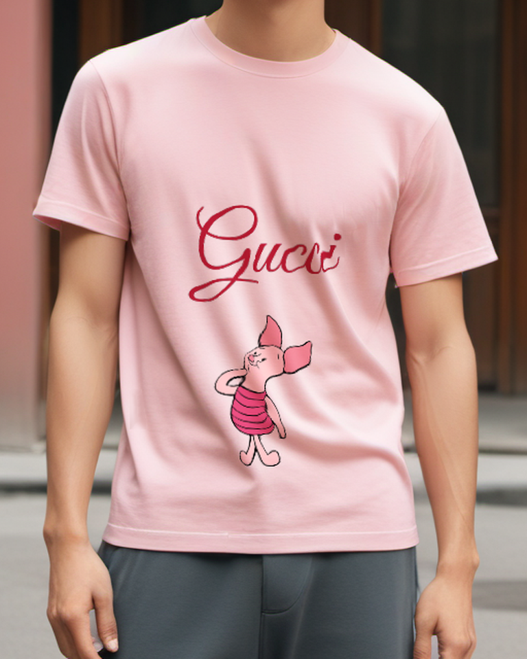 Blush Pink Piglet Paw To Cheek Graphic T-Shirt - model wearing view