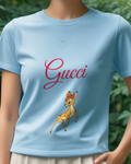 Sky Blue Little Deer Raised Foreleg Graphic T-Shirt - model wearing view