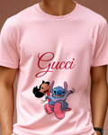Blush Pink Stitch And Lilo On Pink Tricycle Graphic T-Shirt - model wearing view