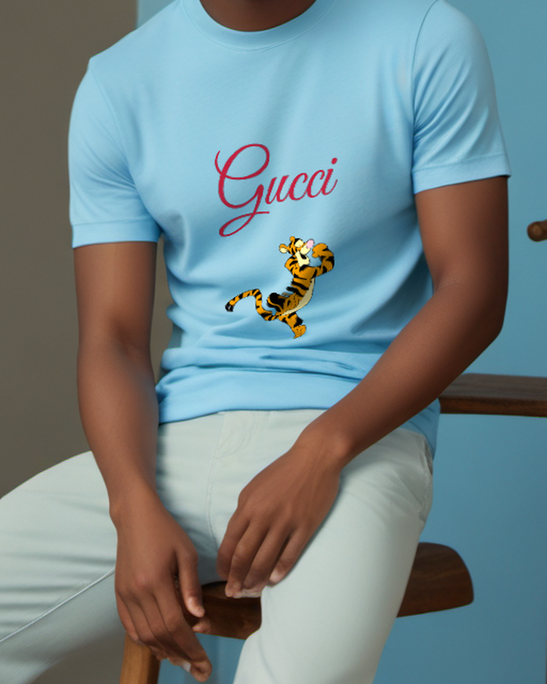 Sky Blue Tiger Midair Curl Graphic T-Shirt - model wearing view