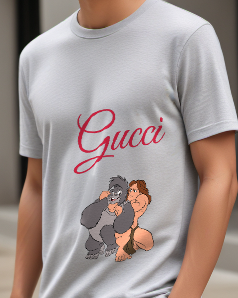 Light Gray Tarzan And Terk In Playful Embrace Graphic T-Shirt - model wearing view