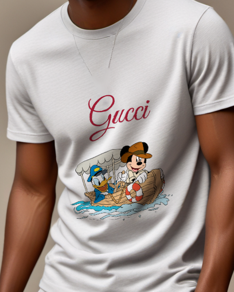 Light Gray Mickey And Donald In Boat Graphic T-Shirt - model wearing view