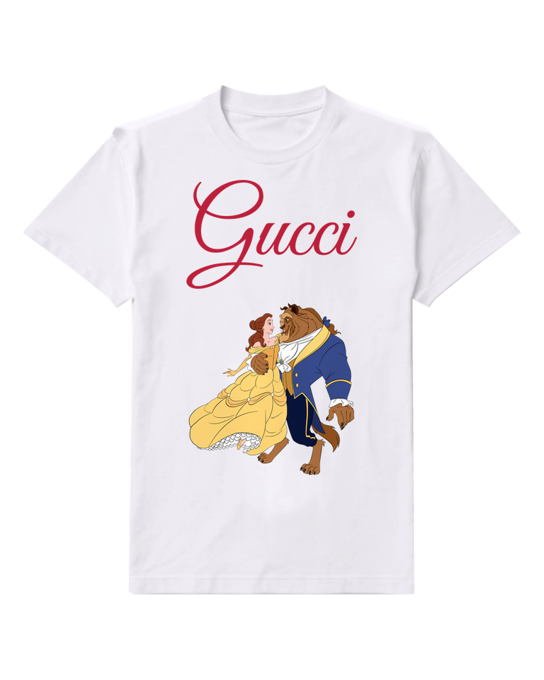 White Belle And Beast Dancing Together Graphic T-Shirt - front product view