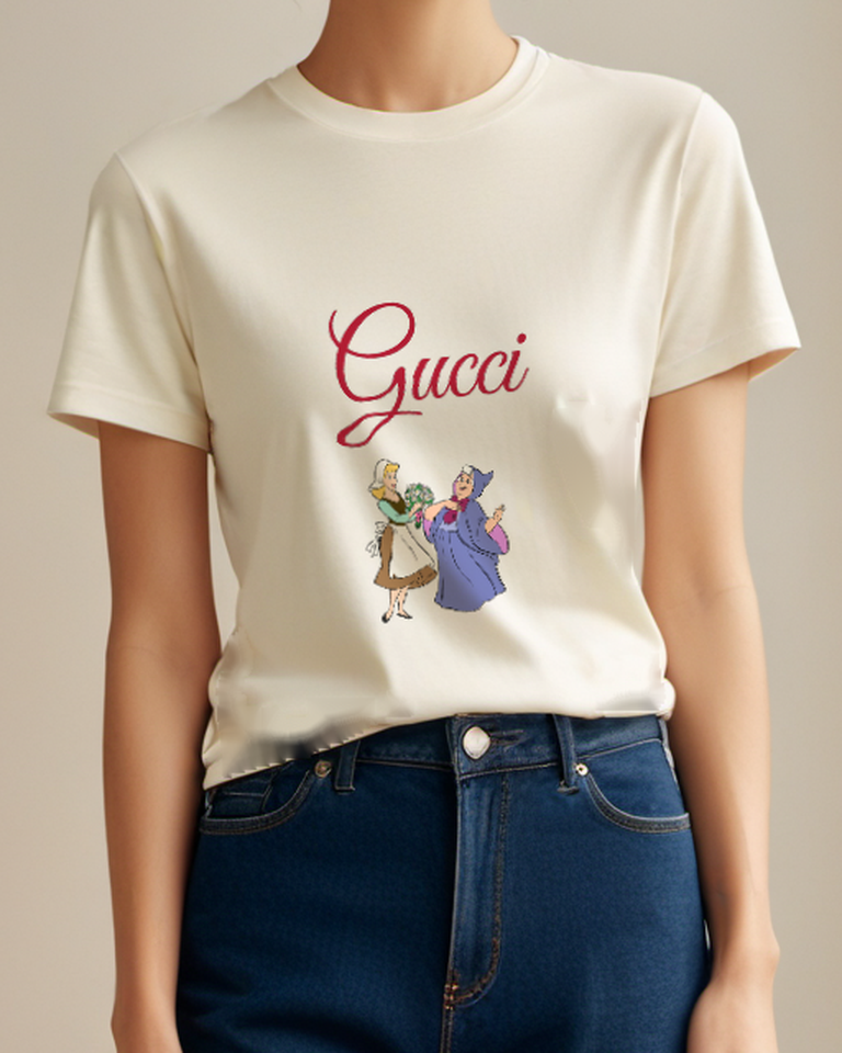 Ivory Cinderella Offering Flowers To The Fairy Godmother Graphic T-Shirt - model wearing view